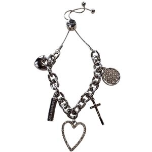Guess Silvertone Adjustable Lariat Charm Bracelet